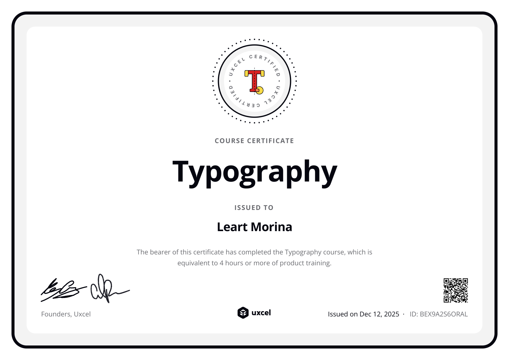 Leart Morina's certificate